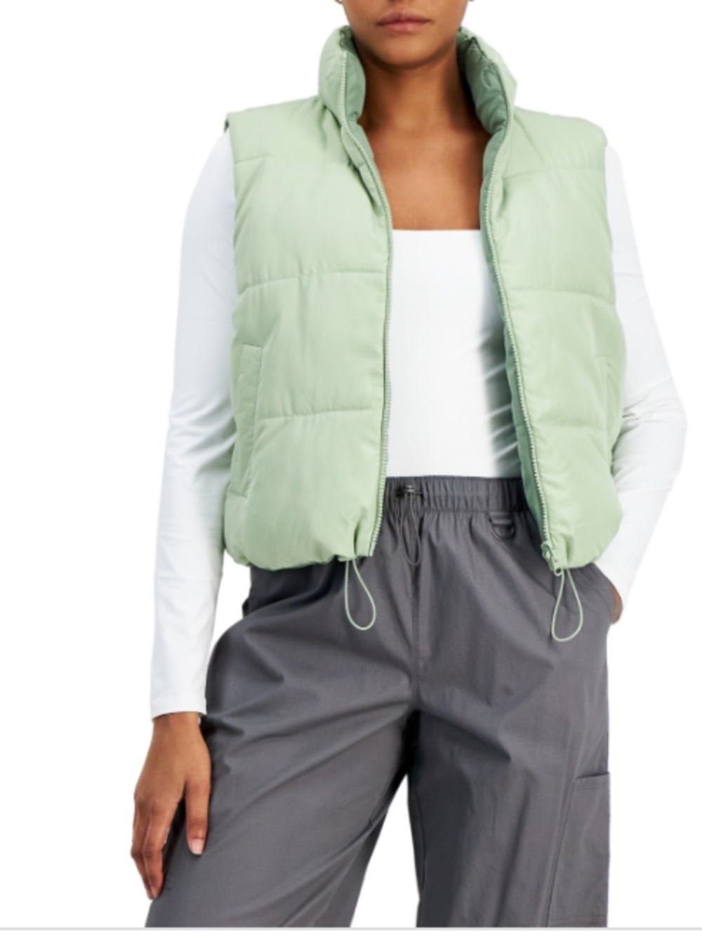 Madden Girl Juniors' Reversible Zip-Front Puffer Vest - Fresh Sage Size XL NWT